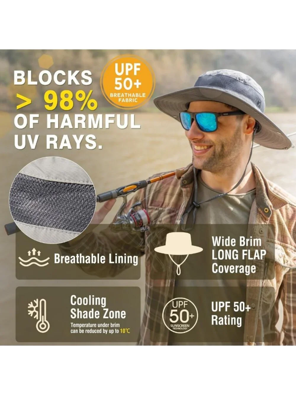 Oversized Waterproof Sun Hat for Big Heads | Wide Brim & Breathable Mesh for